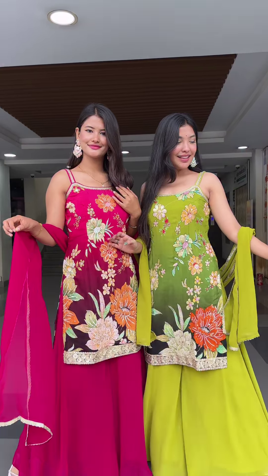 '- Lime Green Floral Embroidered Suit Set with Dupatta – Vibrant Traditional Ensemble for Women
