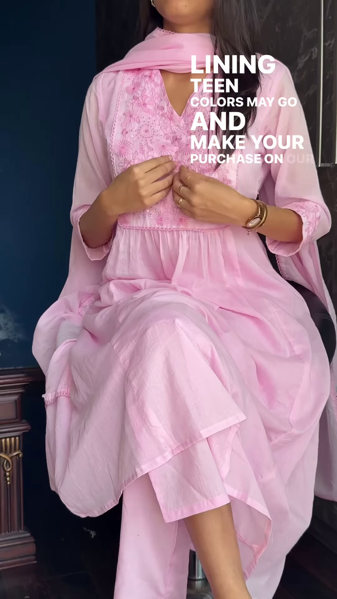 Mulcotton V-Neck Kurta Trio with Floral Embroidery – Soft Fabric Ethnicwear for Women - Image 7