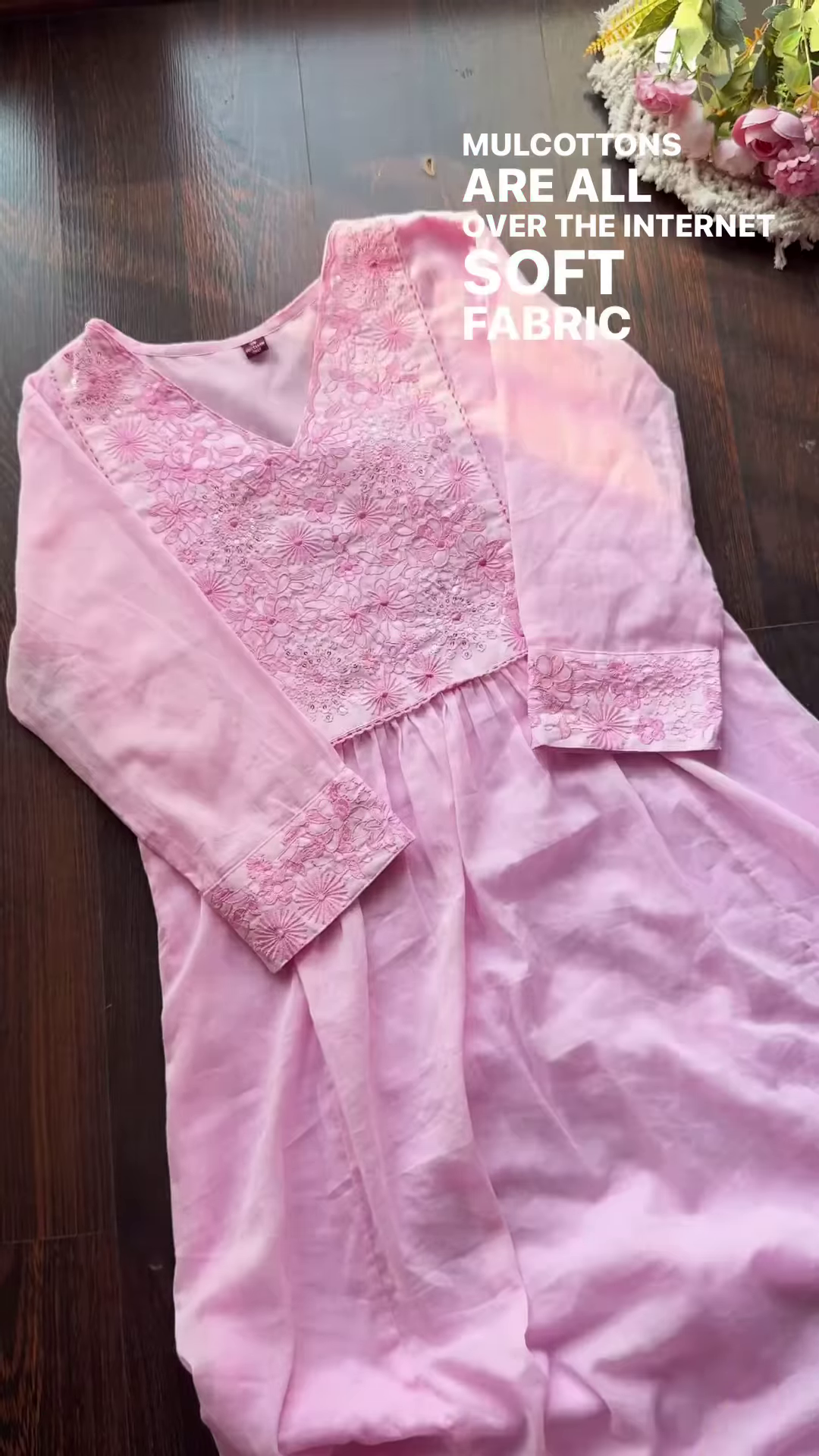 Mulcotton V-Neck Kurta Trio with Floral Embroidery – Soft Fabric Ethnicwear for Women - Image 5