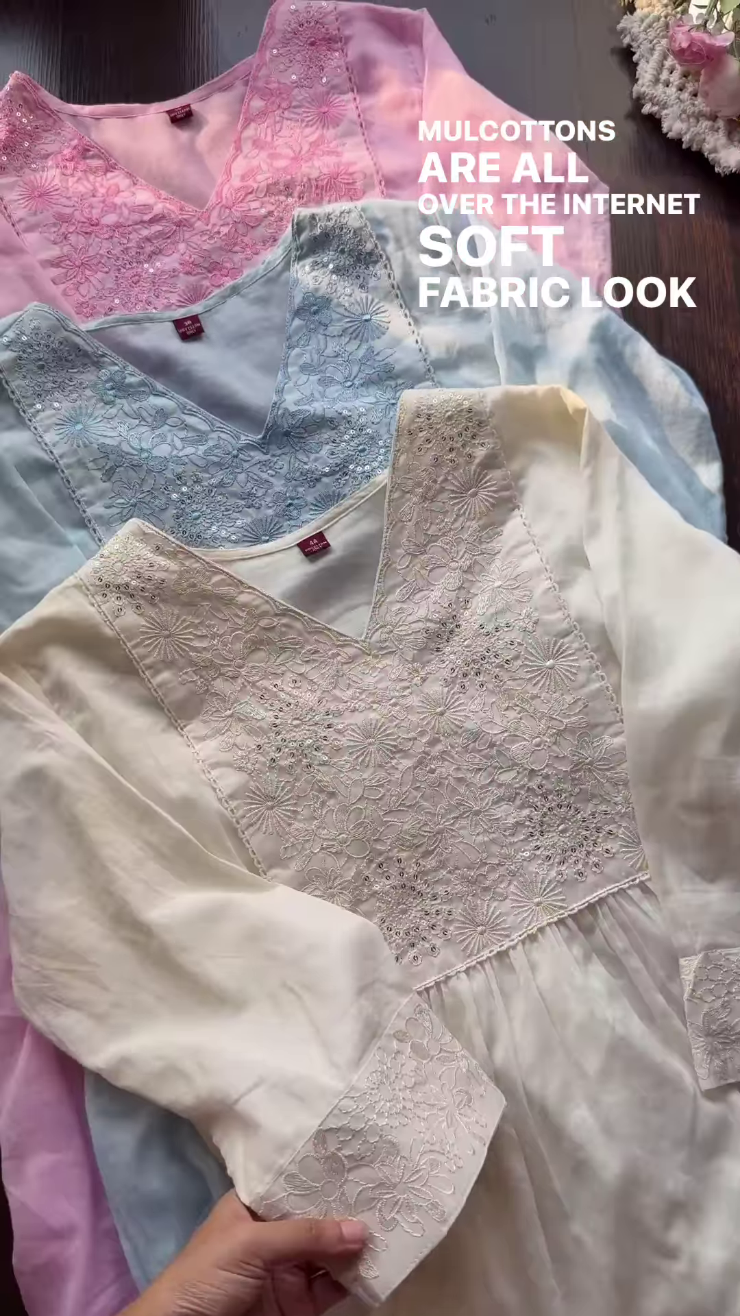 Mulcotton V-Neck Kurta Trio with Floral Embroidery – Soft Fabric Ethnicwear for Women - Image 4