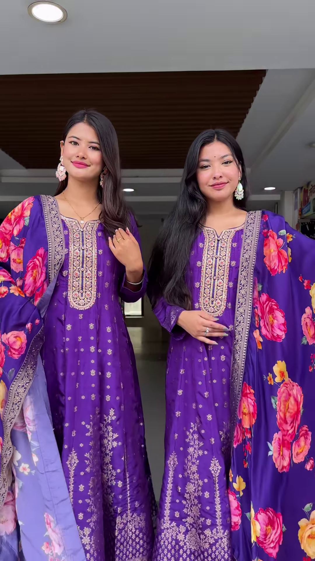 Purple Embroidered Suit Set with Floral Dupatta – Regal Ethnicwear for Women - Image 3