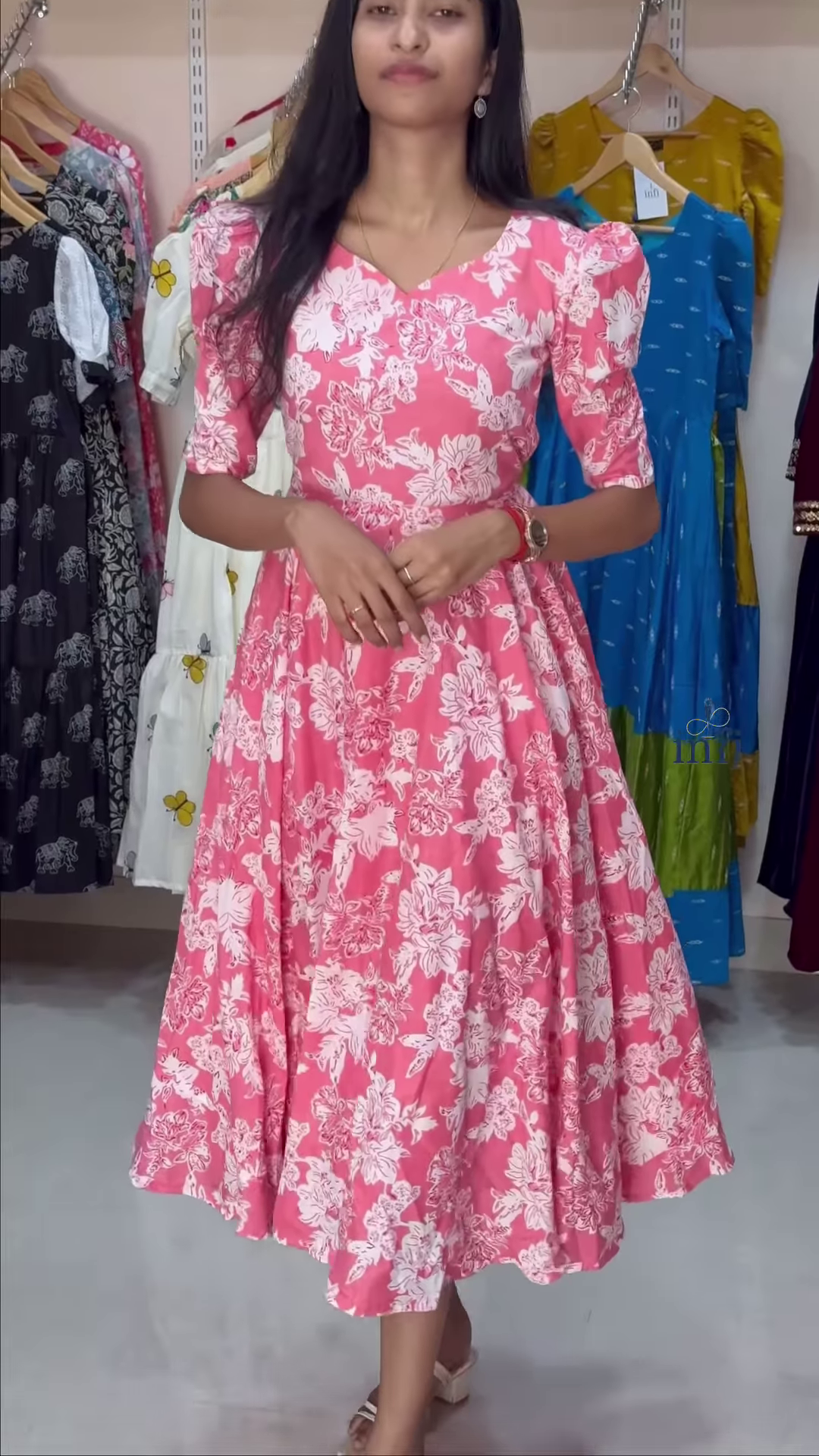 Beige Floral Fit & Flare Midi Dress – Elegant Casualwear for Women - Image 2