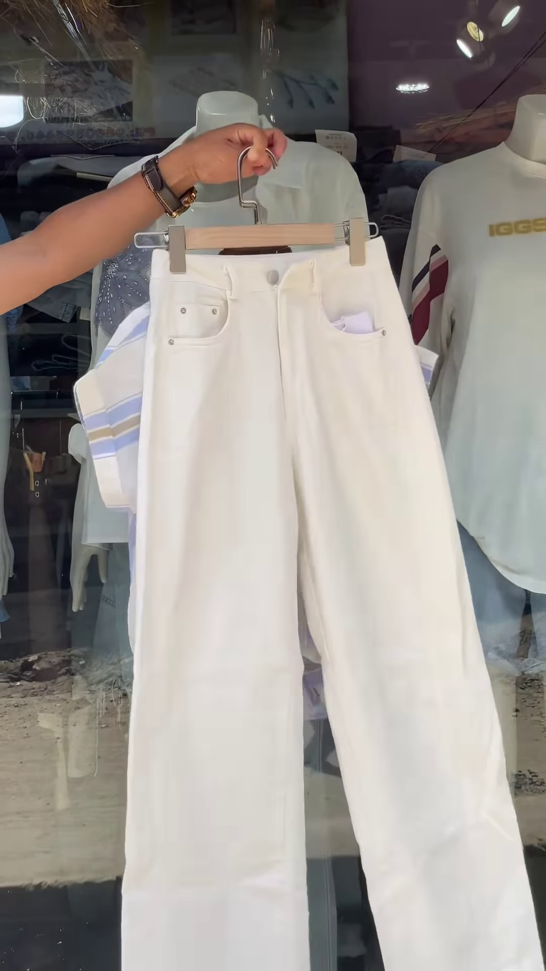 Pink & White Striped Shirt with Layered Tank Top – Casual Chic Outfit for Women - Image 2