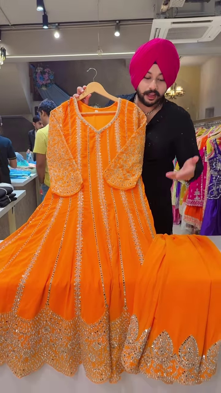 Orange Embroidered Anarkali with Silver Detailing – Festive Ethnicwear for Women - Image 2
