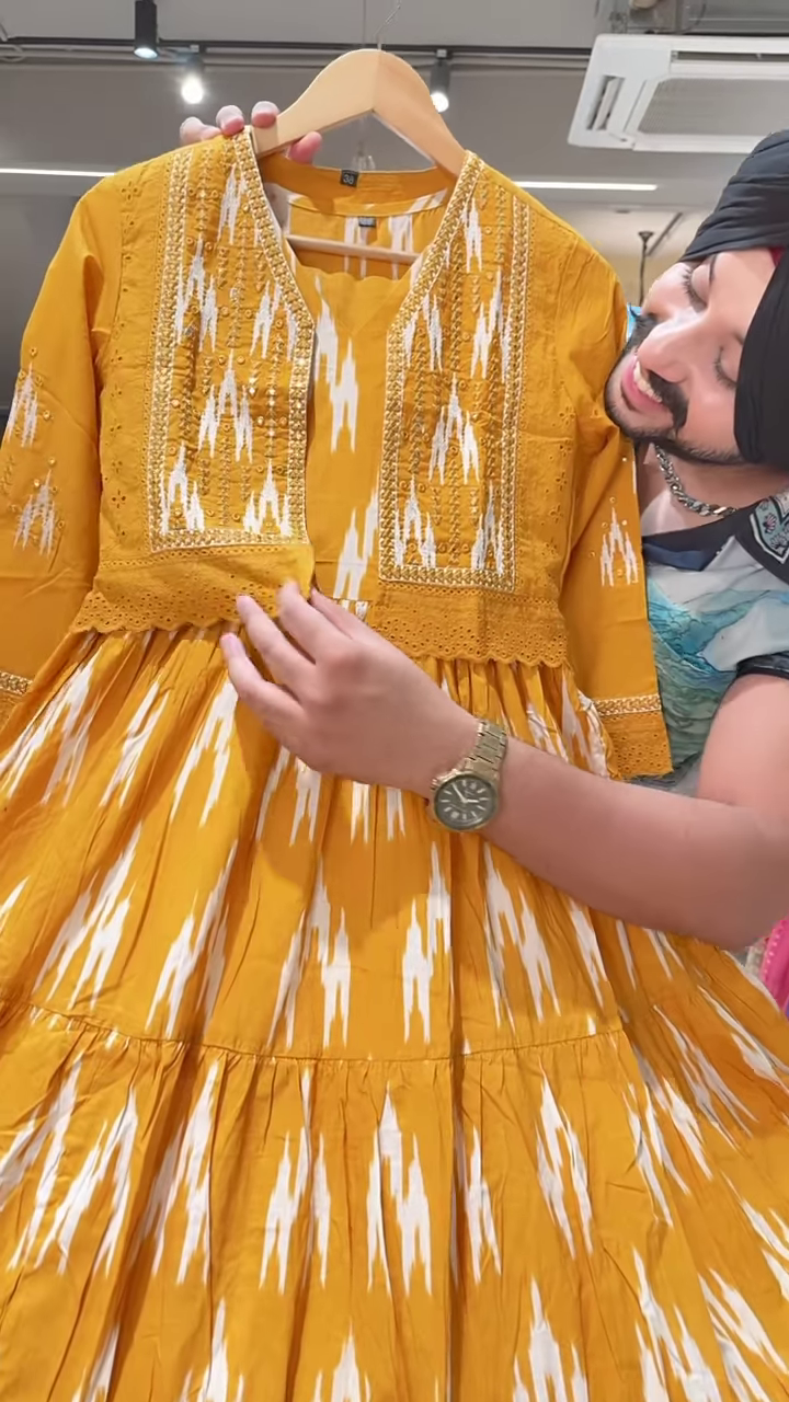 Floral Printed Light Base Dress with Matching Blue Embroidered Jacket for Women - Image 2