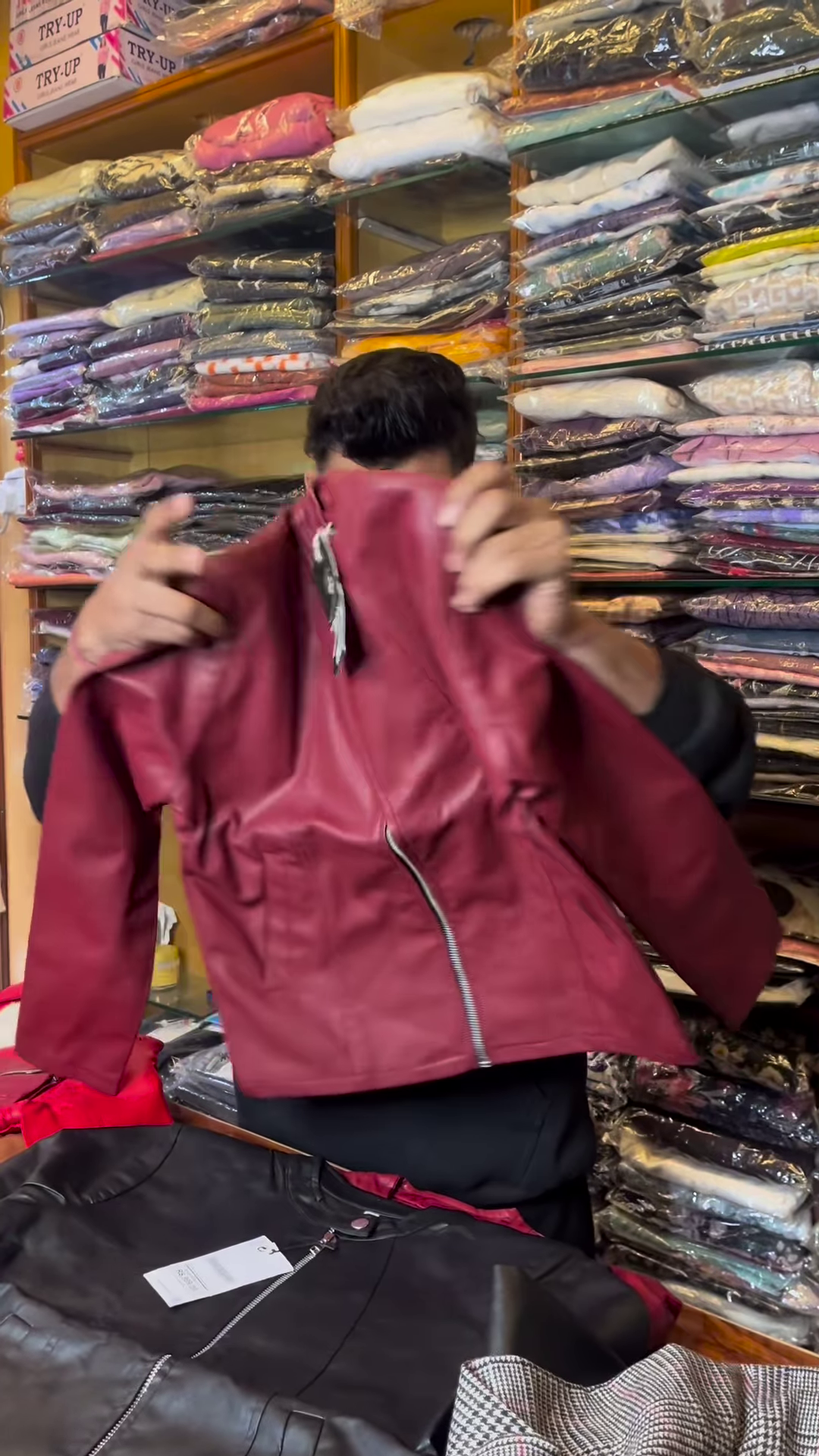 Black and White Checkered Long-Sleeve Jacket with Front Flap Pockets and Button Closure - Image 4