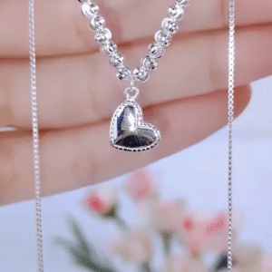 Elegant Silver Heart Pendant Necklace with Beaded Detail – Romantic Jewelry for Women