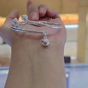 Nature-Inspired Silver Branch Bangle Bracelet with Dangling Charm – Elegant Women's Jewelry