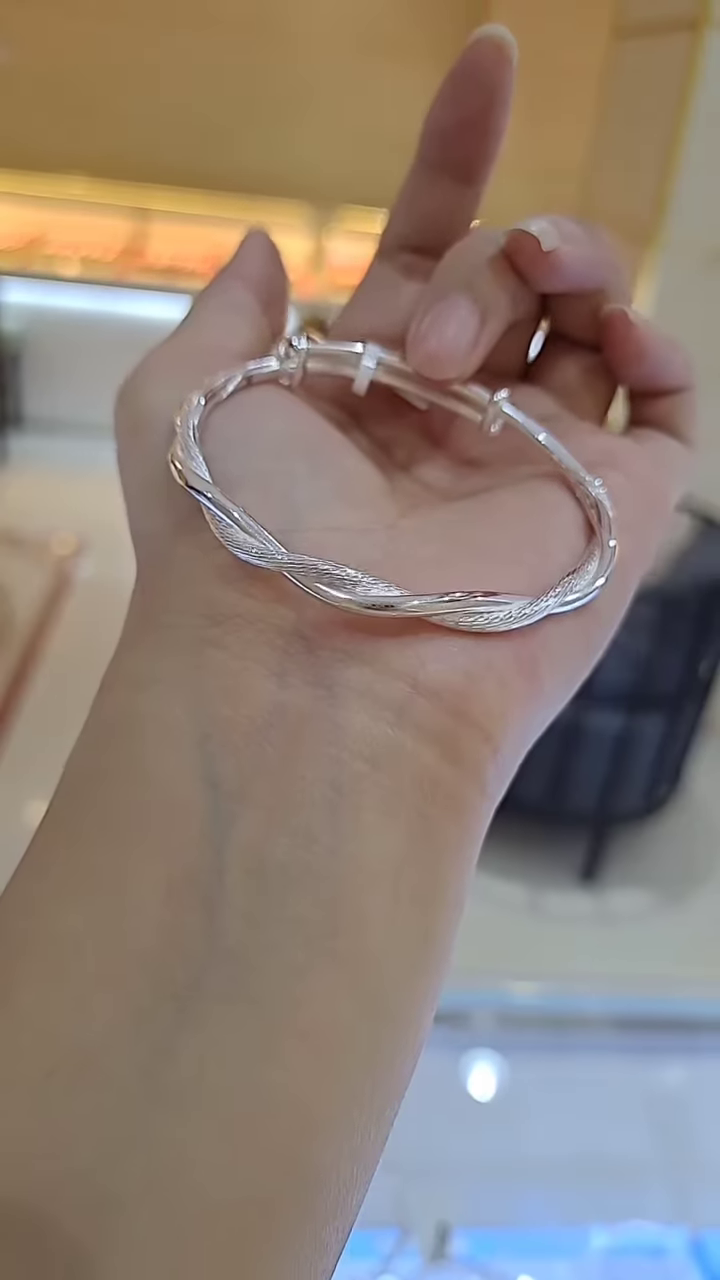 Elegant Twisted Sterling Silver Adjustable Bangle Bracelet