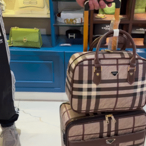 Stylish and Colorful Vertical Striped Luggage Set with Matching Handbag