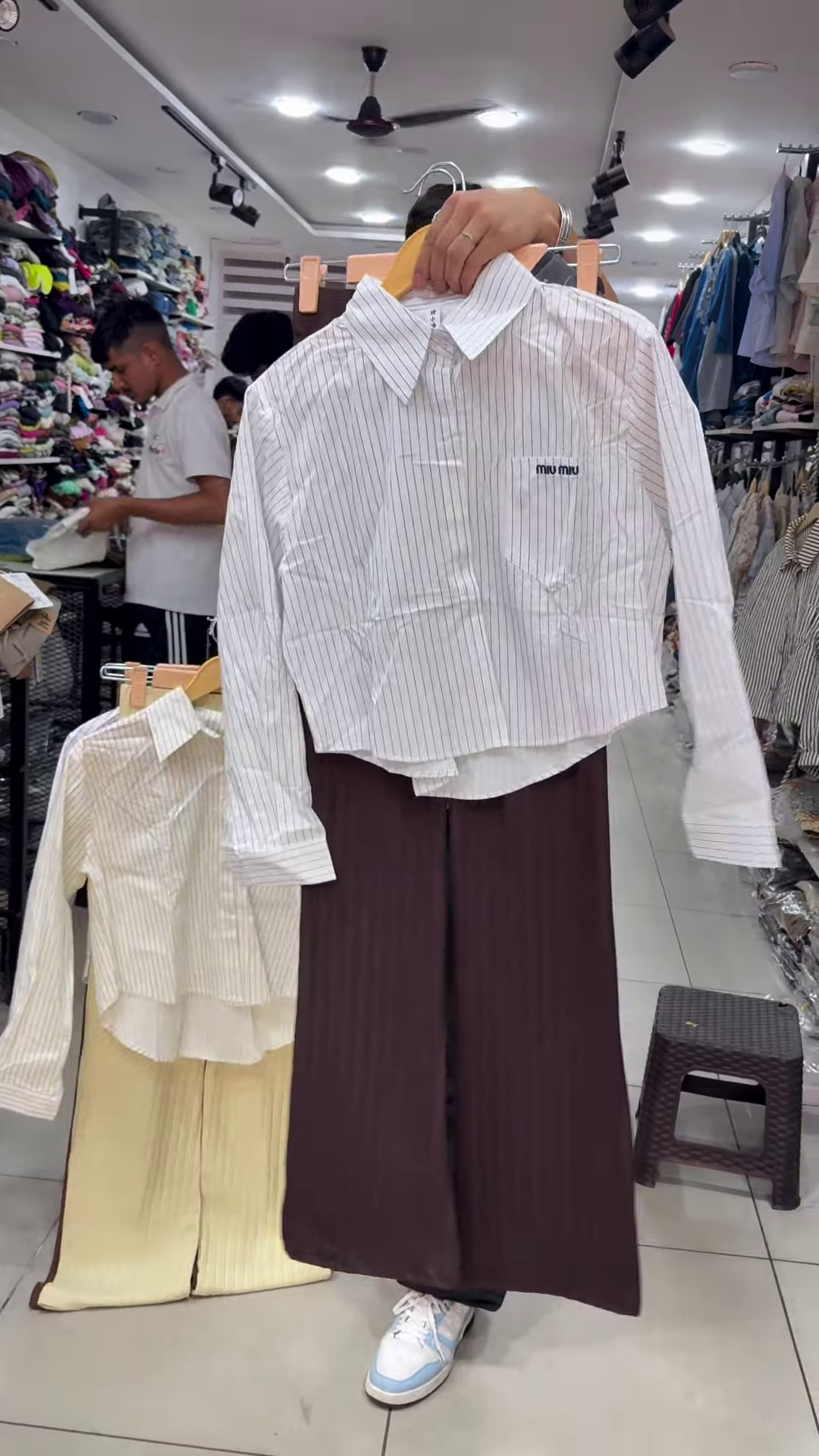 Trendy Women's Cropped Pinstripe Shirt and Wide-Leg Pleated Pants Set