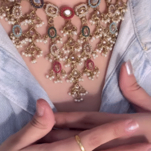 Exquisite Kundan Choker Necklace with Intricate Detailing and Pearl Drops