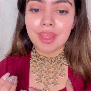 Ornate Gold-Toned Kundan Choker Necklace with Cascading Pearl Drops