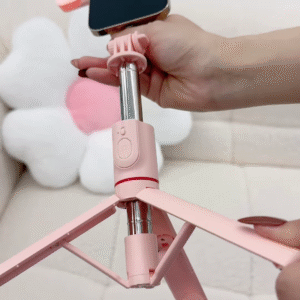 Pink Bluetooth Selfie Stick Tripod with Fill Lights and Phone Holder