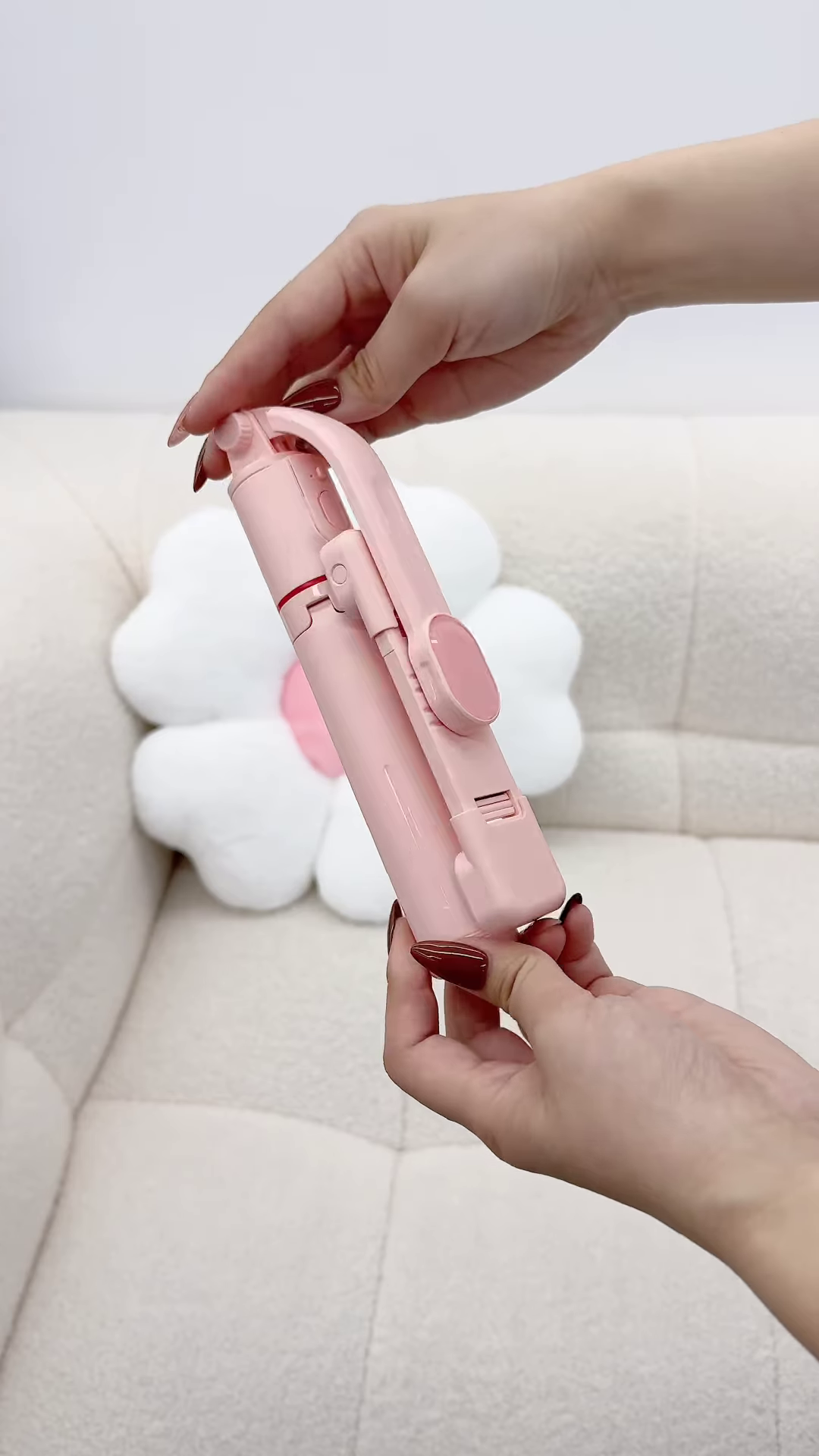 Pink Bluetooth Selfie Stick Tripod with Fill Lights and Phone Holder - Image 5