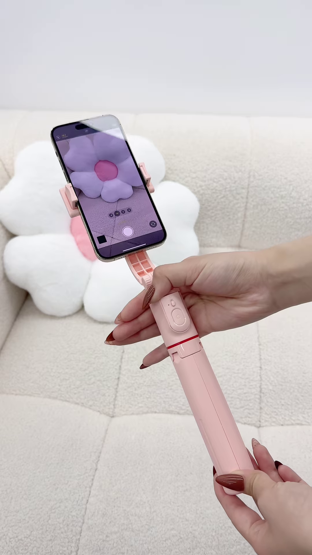 Pink Bluetooth Selfie Stick Tripod with Fill Lights and Phone Holder - Image 4