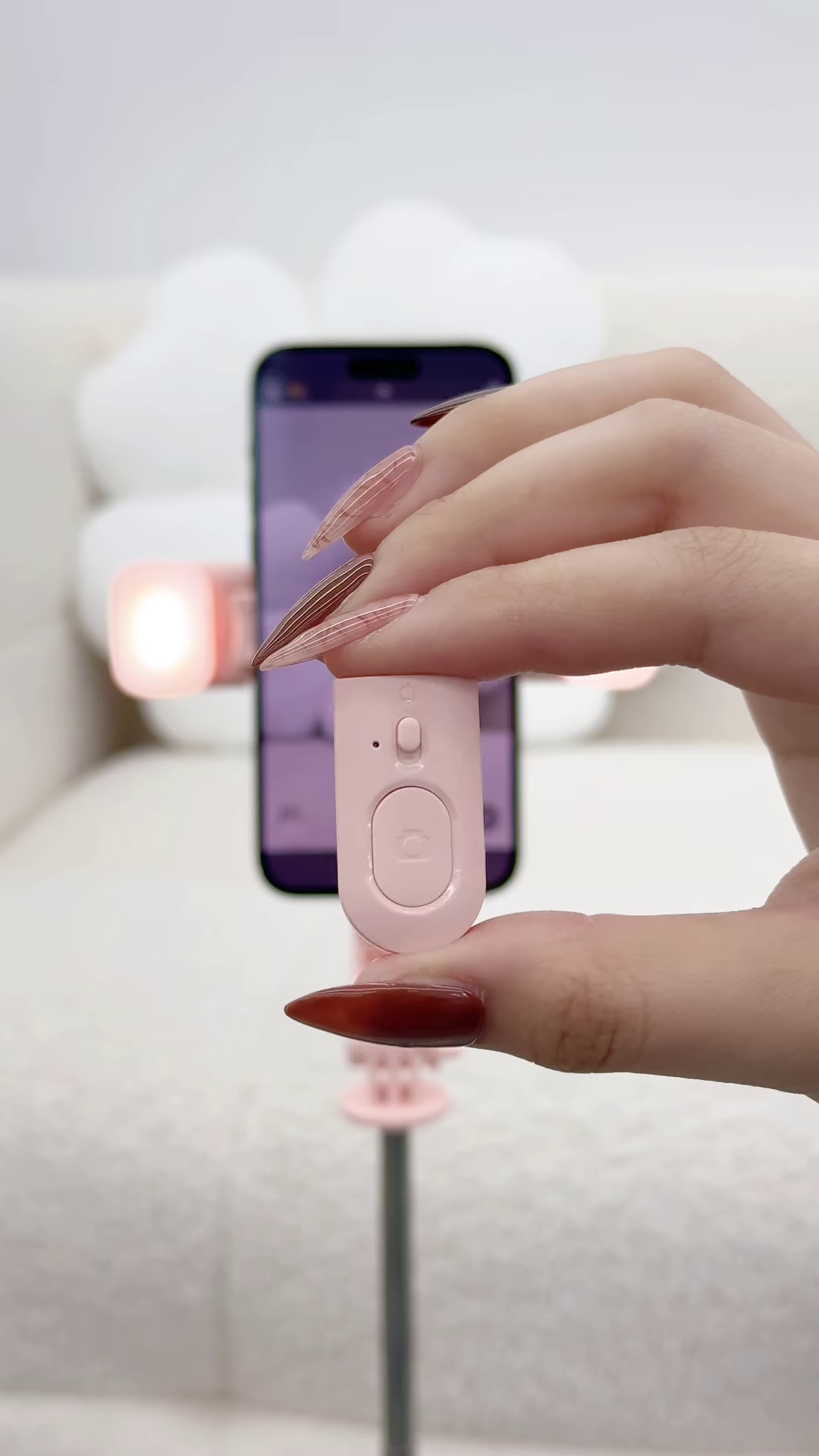 Pink Bluetooth Selfie Stick Tripod with Fill Lights and Phone Holder - Image 2