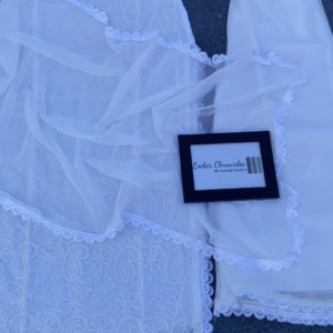 Elegant White Georgette Embroidered Kurti Set with Lace Trim and Dupatta