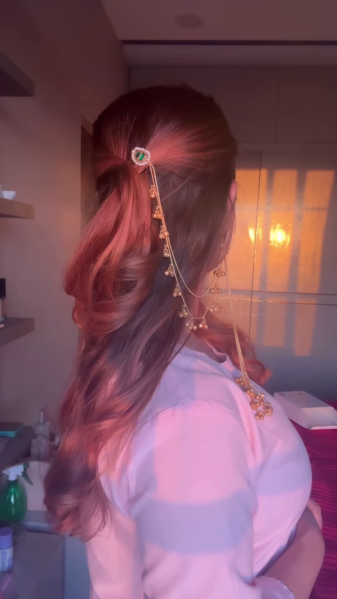 Elegant Gold-Toned Ear Chains (Kaan Chains/Mattals) with Gemstones and Jhumka Details - Image 2