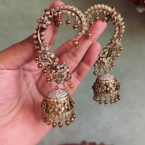 Intricate Gold-Toned Ear Cuffs with Jhumkas, Kundan, and Gemstone Details