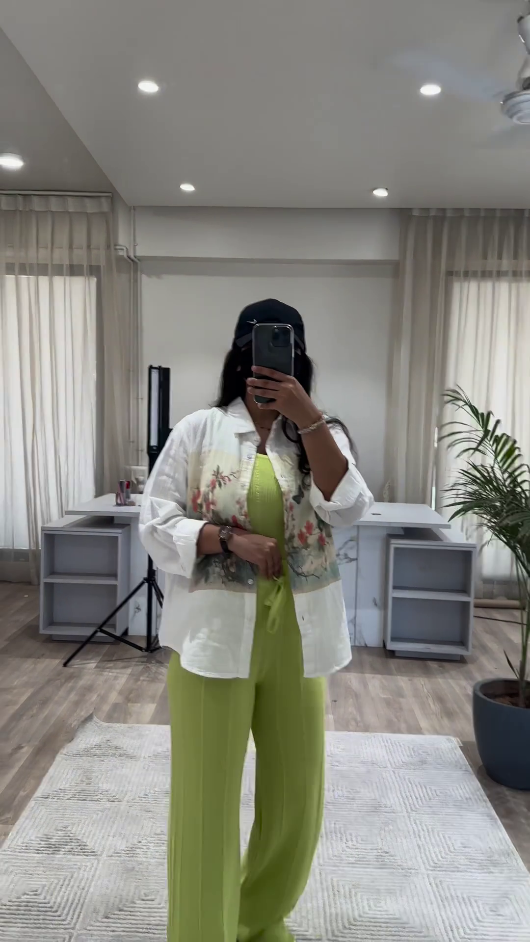 Bohemian Chic Outfit: Patterned Overshirt, Knit Top, and Wide-Leg Pants - Image 4