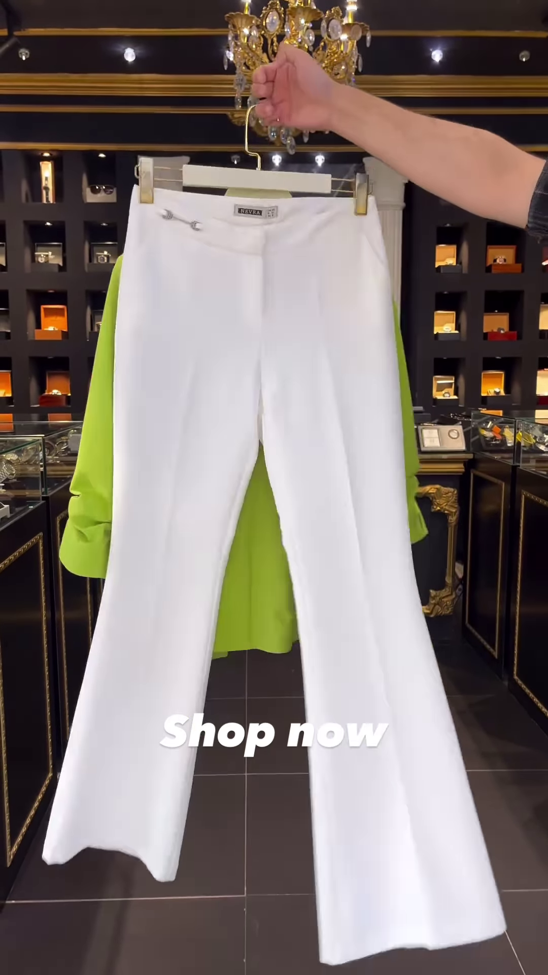 Vibrant Lime Green Blazer with Ruched Sleeves and Pearl Detail - Image 2
