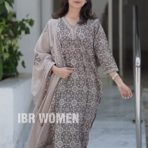 Elegant Printed Kurta Set with Coordinating Dupatta and Solid Pants