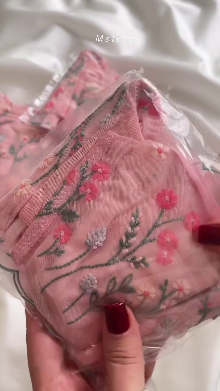 Delicate Pink Floral Embroidered Lingerie Set with Sheer Details - Image 2