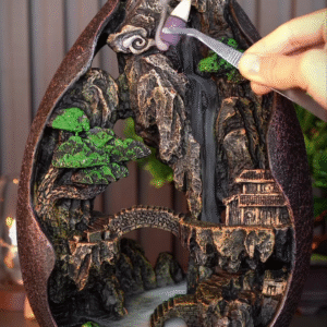 Backflow Incense Burner with Mountain Landscape and Waterfall Effect