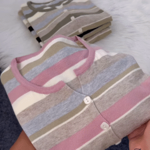 Striped Knit Button-Front Cardigan – Soft Neutrals, Effortless Chic 🤎🤍