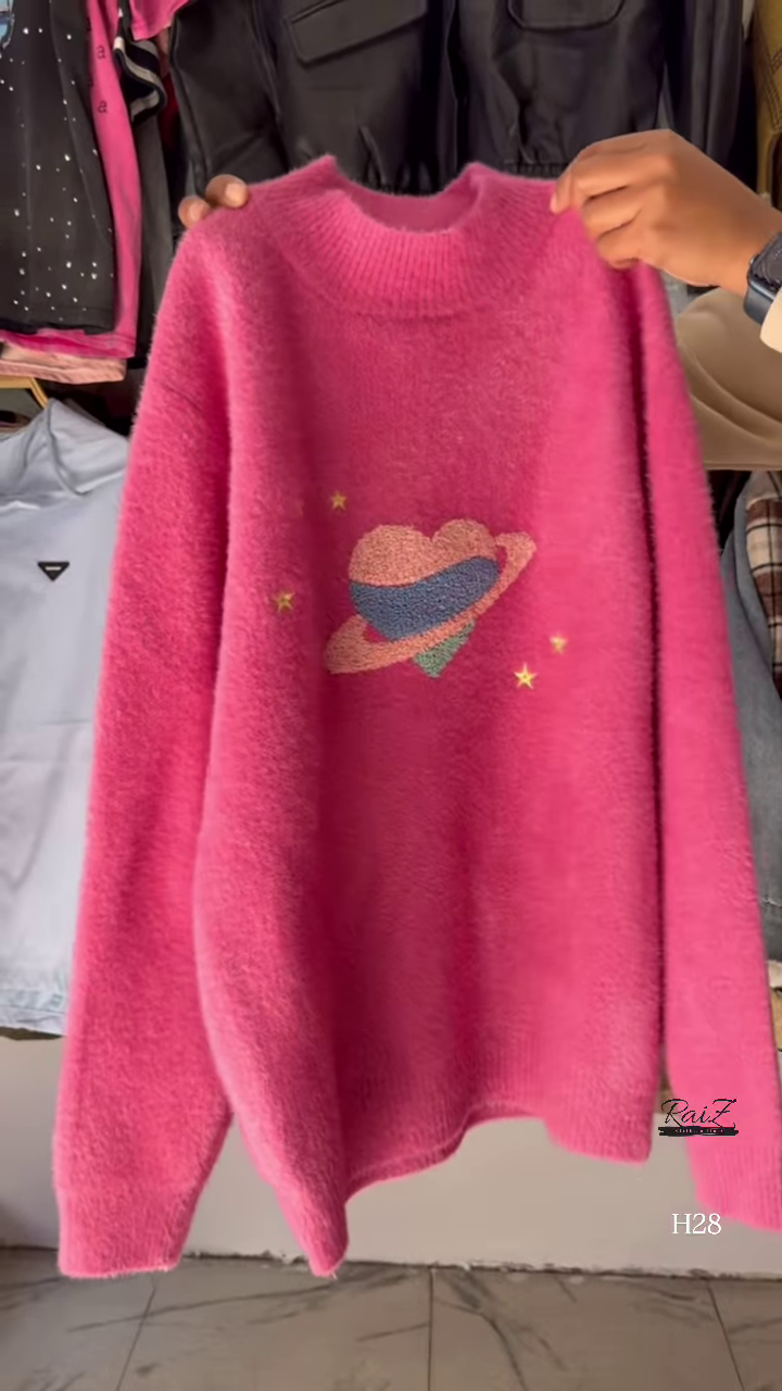 Fuzzy Space Planet Sweater β Whimsical, Soft, and Out-of-This-World Cozy ππͺ - Image 2
