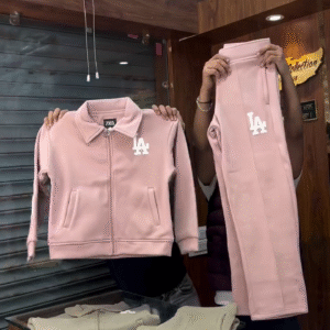 LA Print Tracksuit Sets 🧥 Matching Zip Jackets & Joggers – Beige & Pink Variants