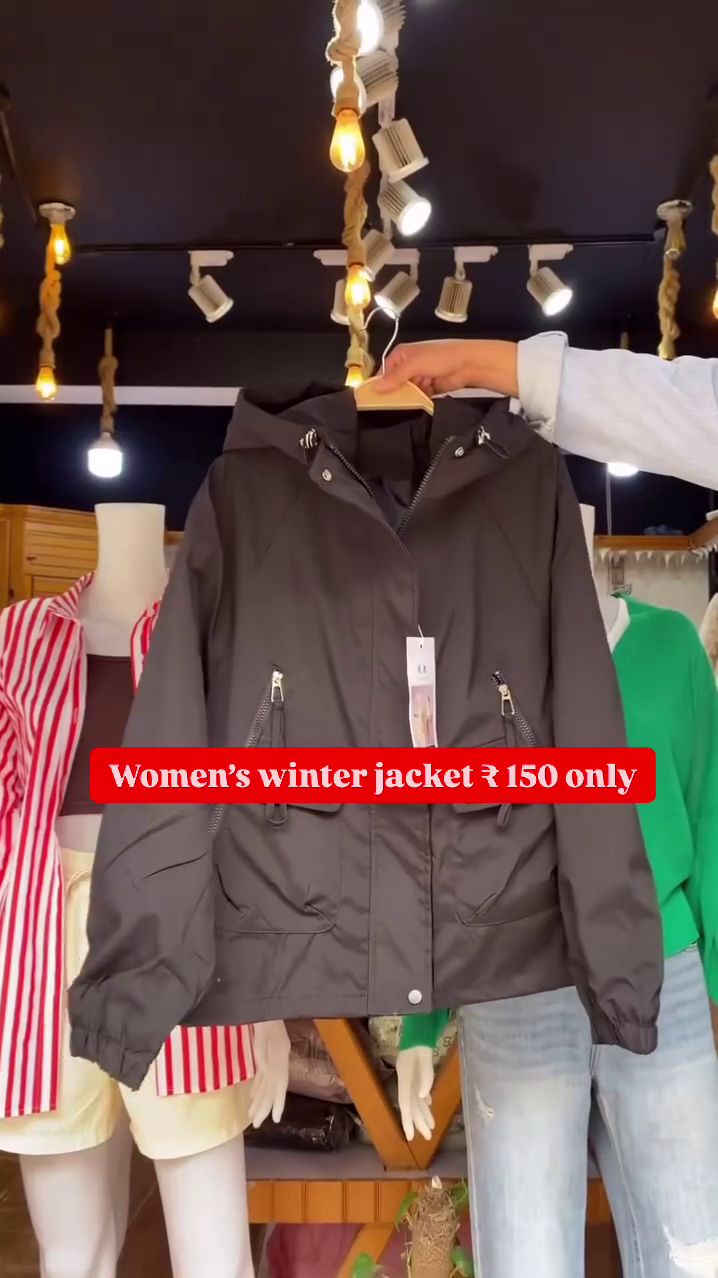 Women's Black Winter Jacket 🖤 Hooded Zip-Up with Pockets – Cozy & Minimal - Image 2