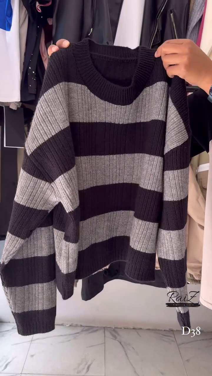 Ribbed Stripe Knit Sweaters 🧶 Horizontal Pattern – Black, Brown, Gray & Pink Variants - Image 5
