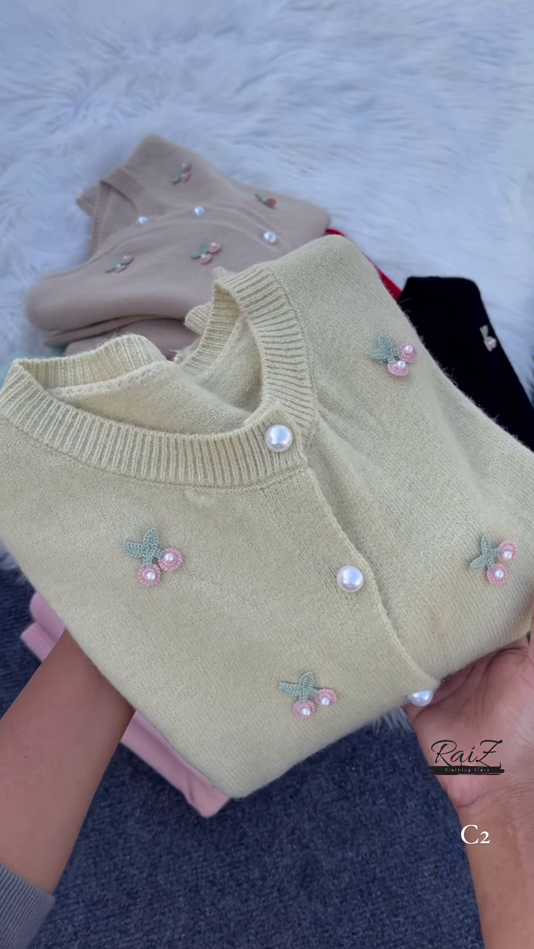 Cherry Embroidered Knit Cardigans 🍒🧶 With Pearl Buttons – Beige, Mint, Red & White Variants - Image 6