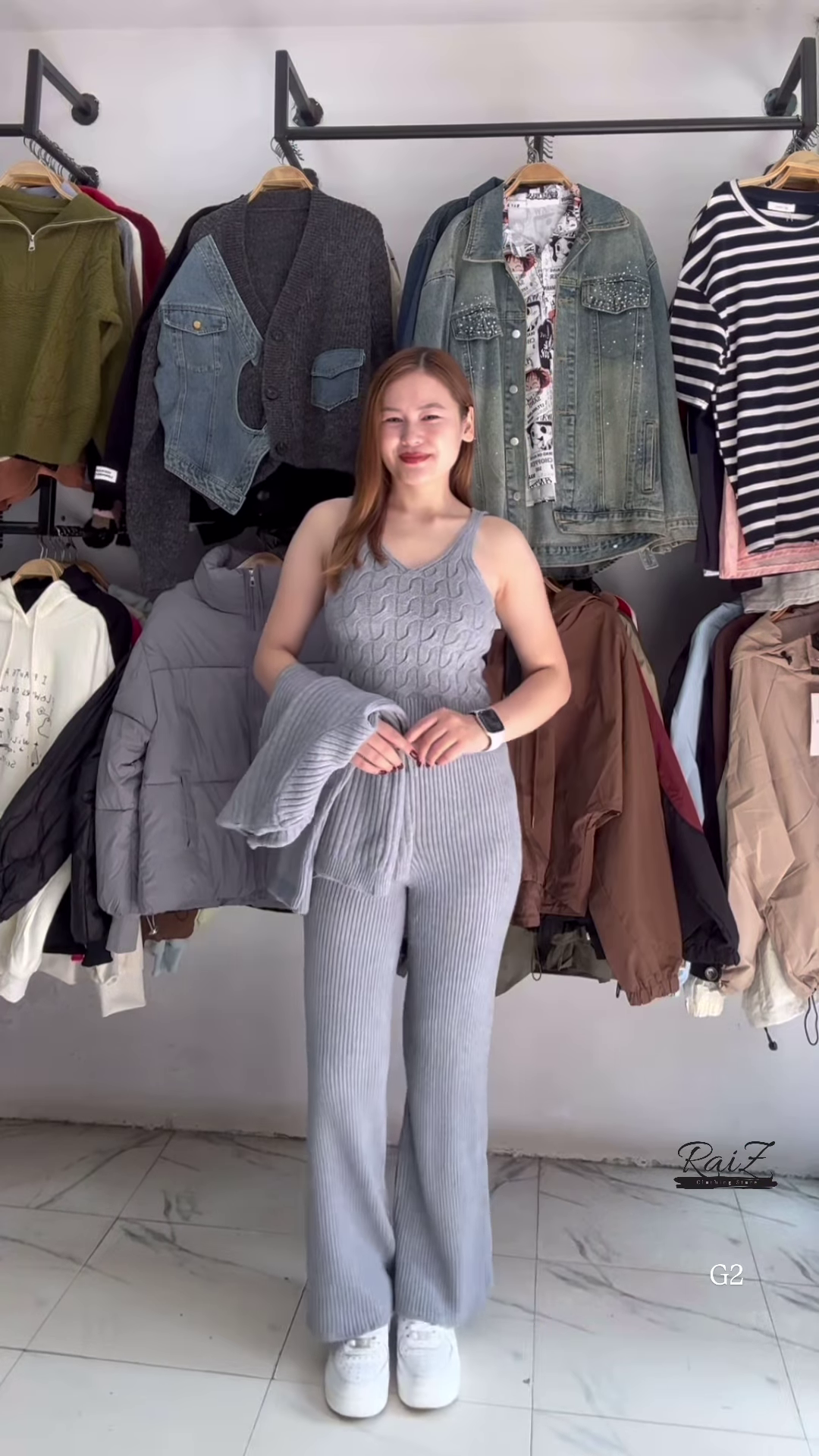 Textured Knit Co-ord Sets 🧶🩶 With Cardigans & V-Neck Sweaters – Black, Blue & Grey Variants - Image 2