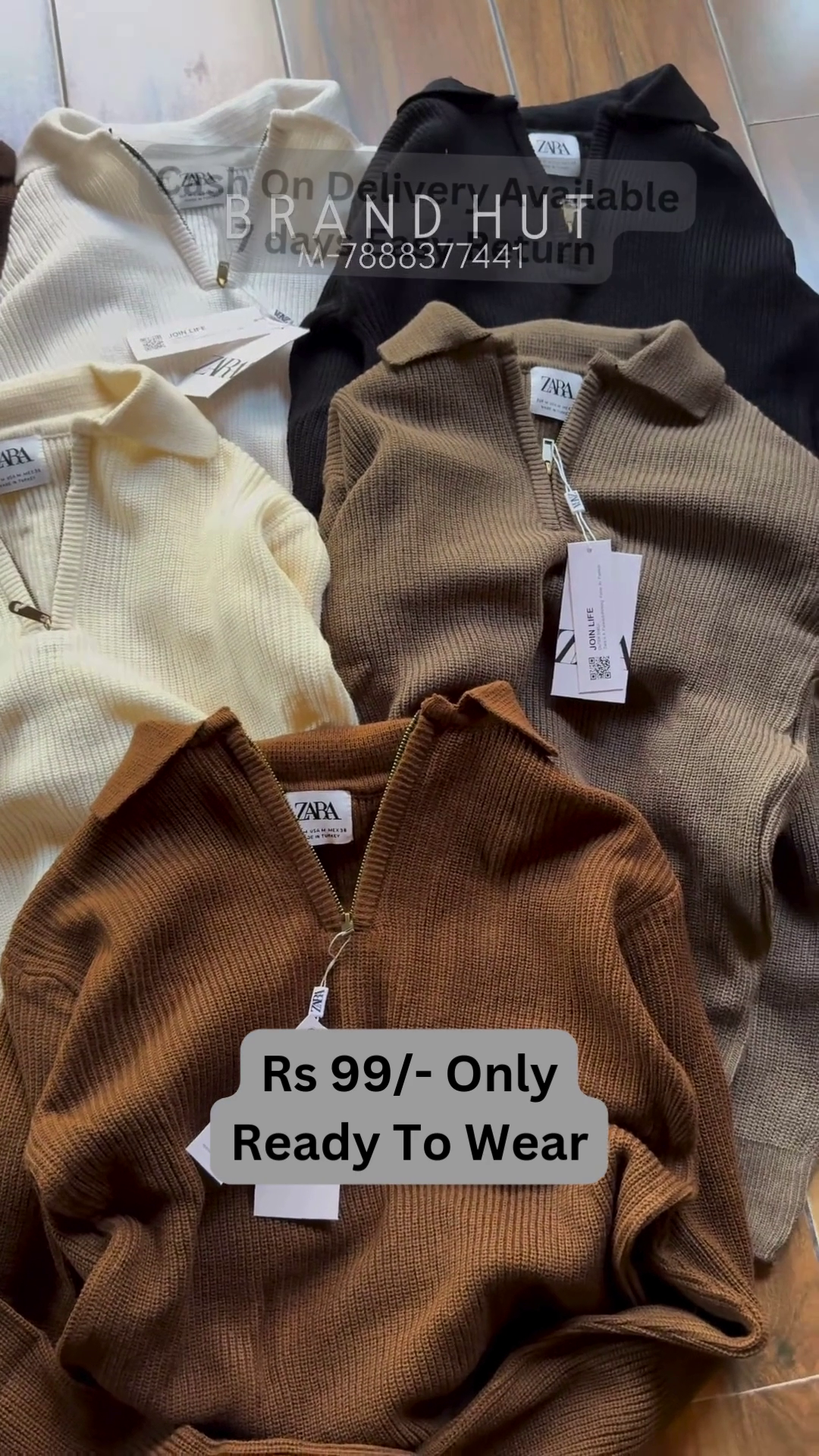 Solid Knit Sweaters 🧶🧺 With Ribbed Texture – Brown, White, Cream & Black Variants - Image 3