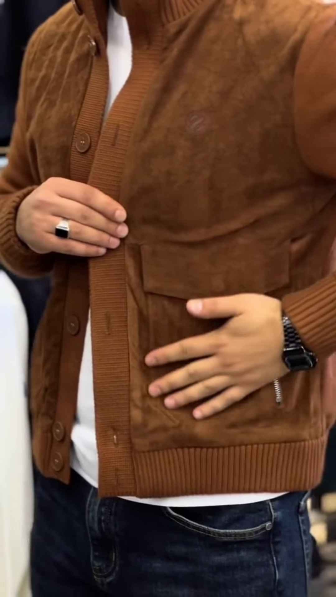 Textured Button-Up Knit Jacket π§₯π€ With Ribbed Trim β Brown Variant - Image 2