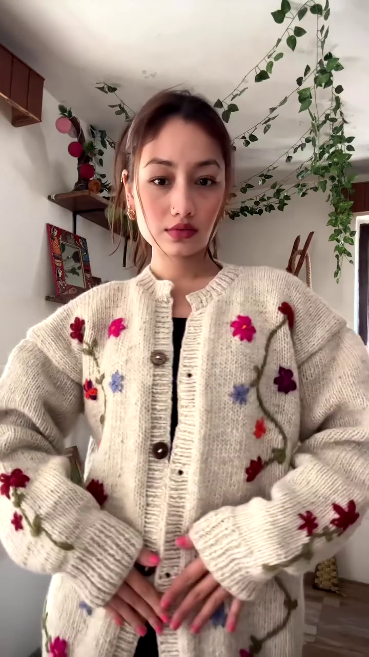 Floral Embroidered Knit Cardigan πΏπ§₯ β Dark Green Layer Styled with Black Pants & Brown Boots - Image 5