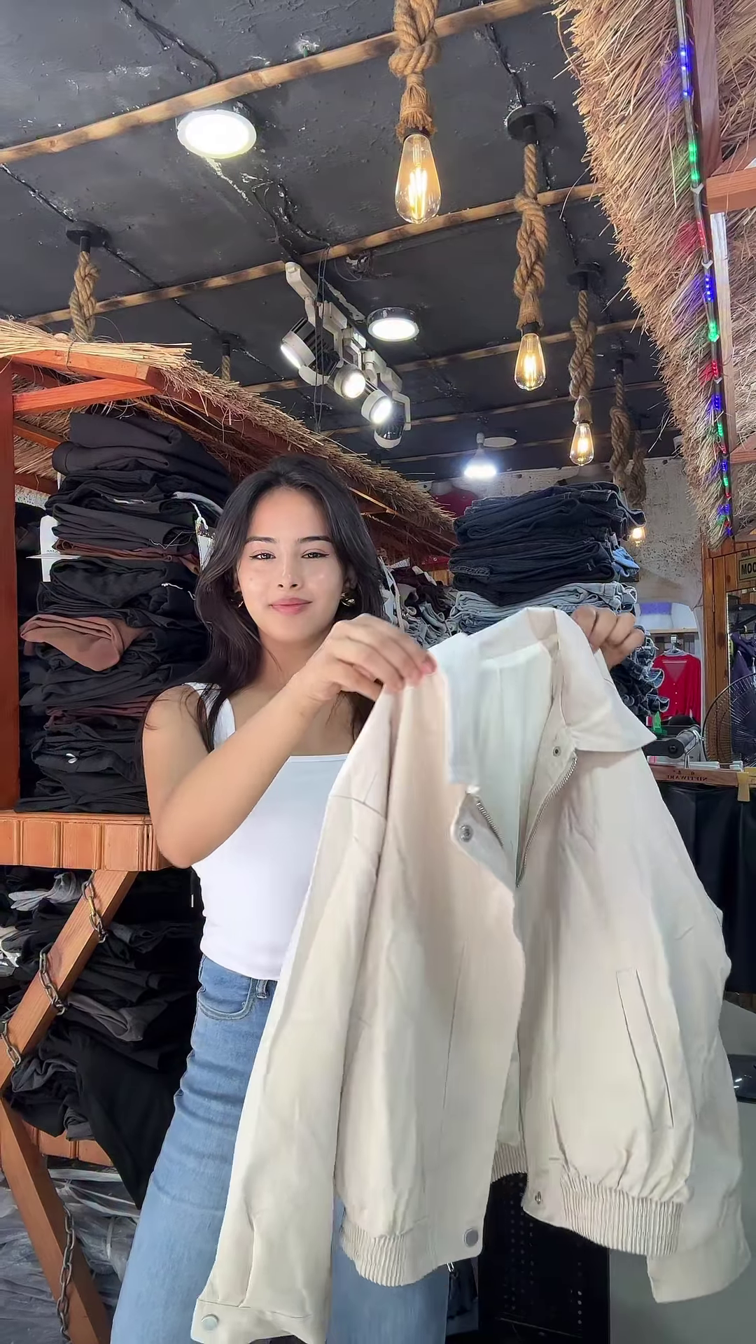 Women's Zip-Up Casual Jackets 🧥🛍 – Black, Beige & Light Beige Variants Styled in Store Setting - Image 2