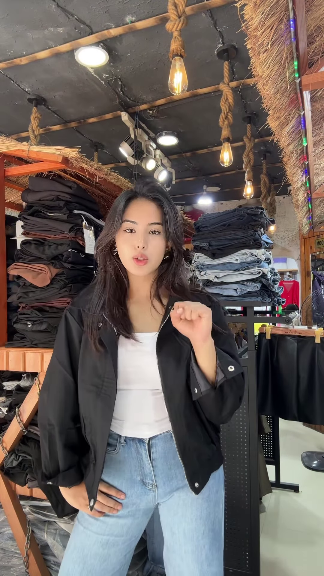 Women's Zip-Up Casual Jackets 🧥🛍 – Black, Beige & Light Beige Variants Styled in Store Setting - Image 3