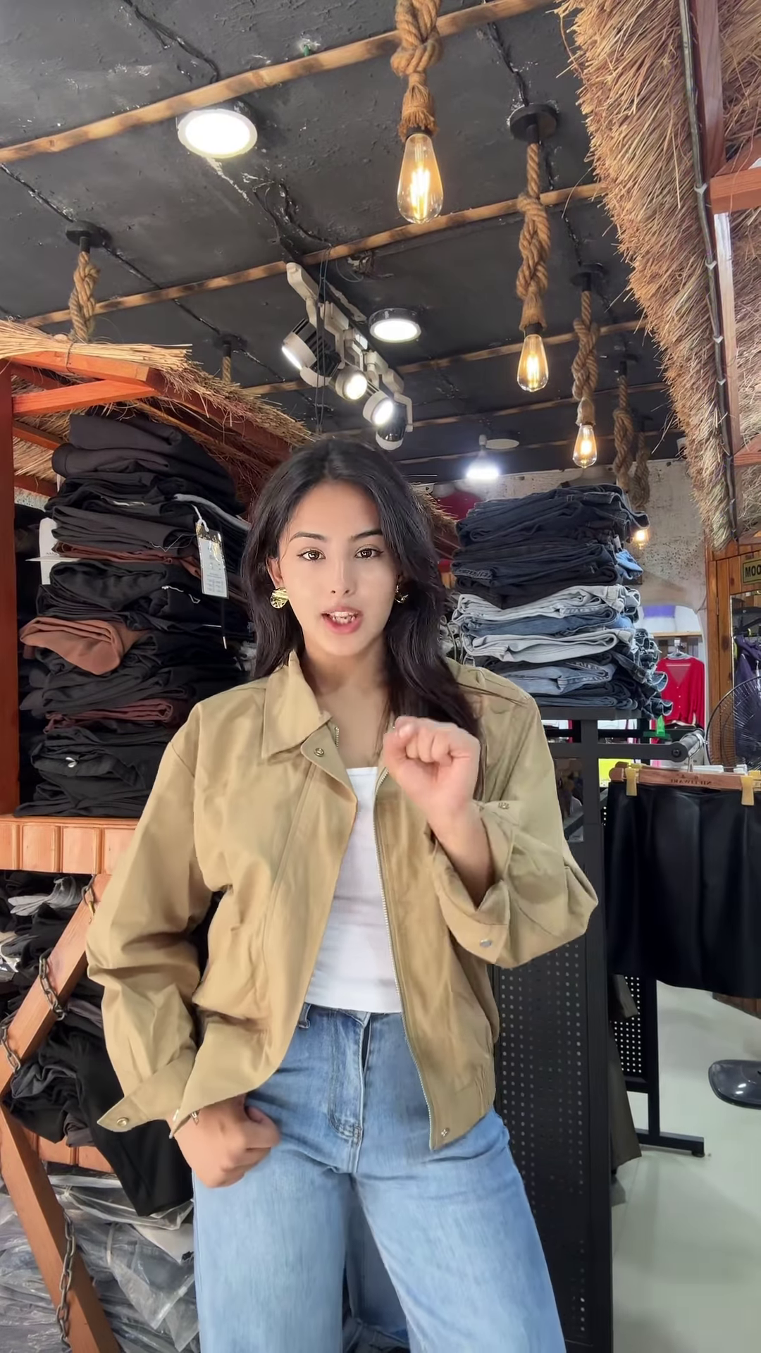 Women's Zip-Up Casual Jackets 🧥🛍 – Black, Beige & Light Beige Variants Styled in Store Setting - Image 4