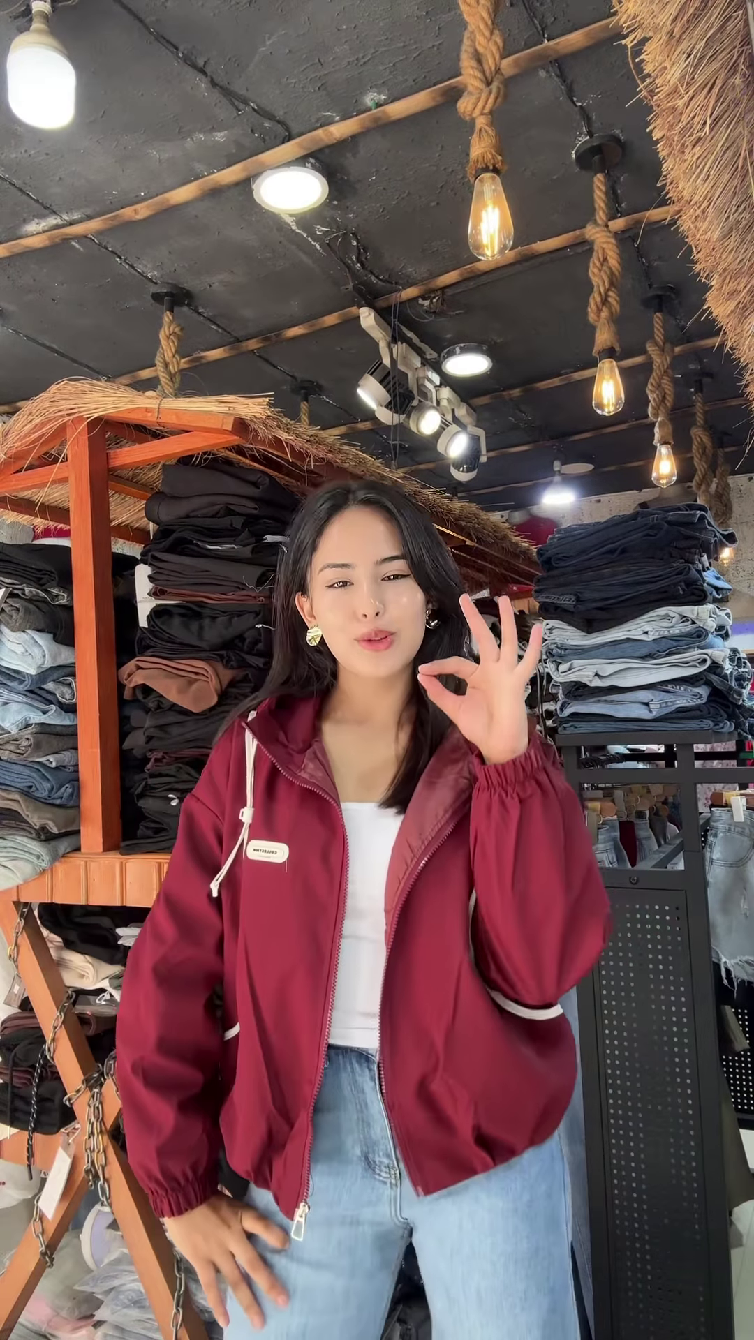 Women's Casual Zip-Up Jackets 🧥✨ – Yellow, White & Maroon Variants Styled in Rustic Store Setting - Image 4