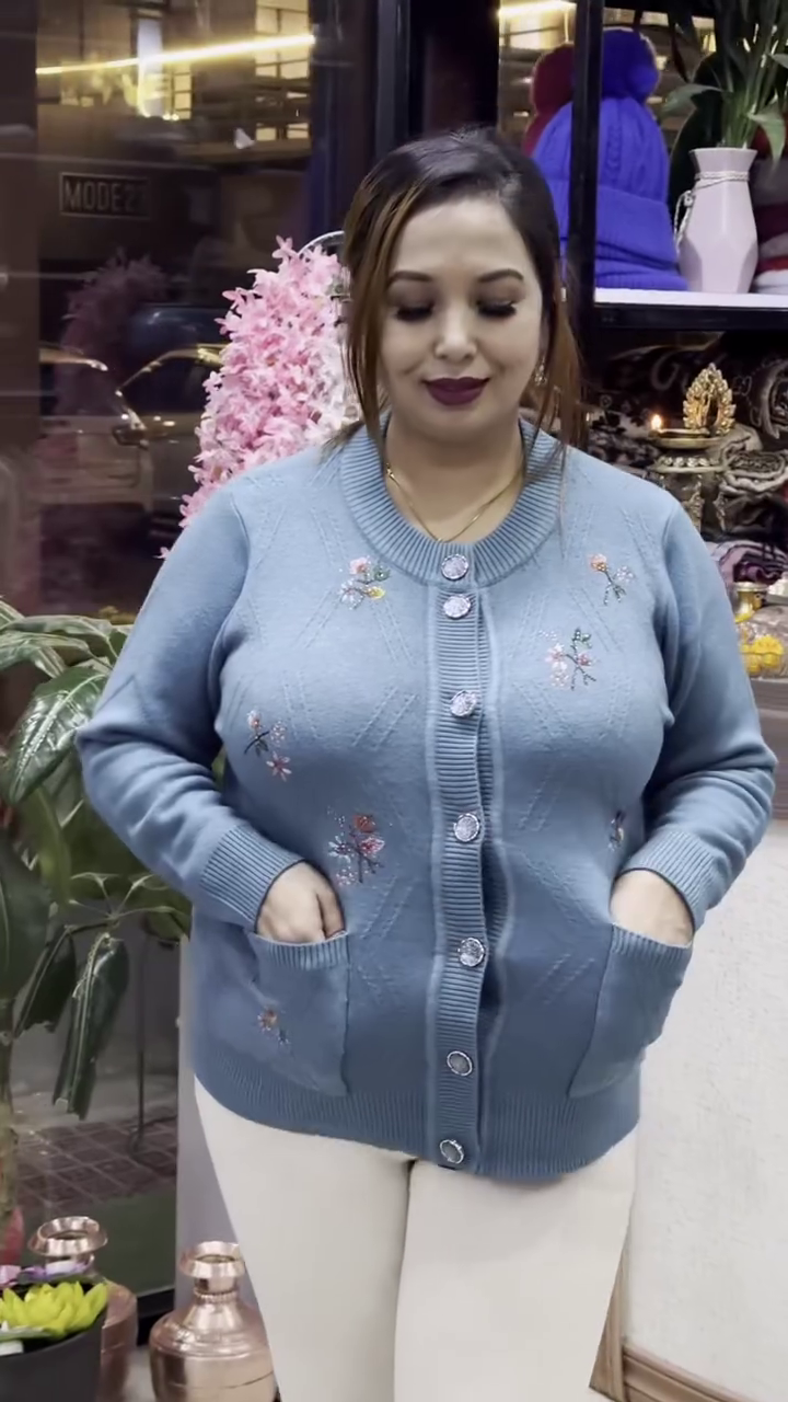 Floral Embroidered Knit Cardigans πΈπ§₯ β Available in Beige, Red & Lavender Variants with Pocket & Button Detailing - Image 5