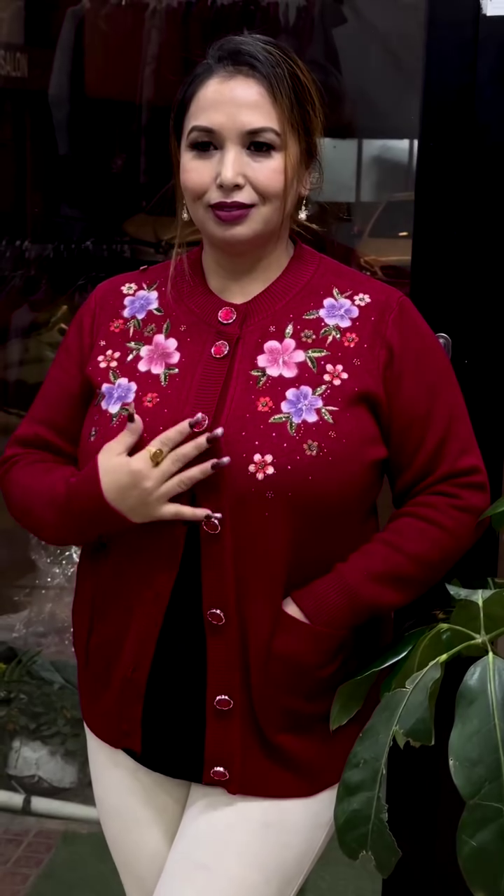 Floral Embroidered Button-Up Cardigans 🌸🧥 – Available in 10 Vibrant Colors with Pocket & Textured Detailing - Image 2