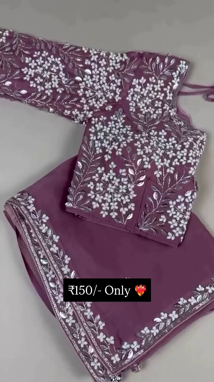 Embroidered Mauve Designer Blouse & Dupatta Set – Premium Mirror & Thread Work