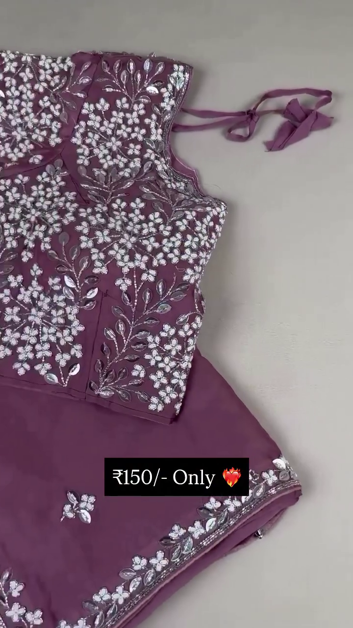 Embroidered Mauve Designer Blouse & Dupatta Set – Premium Mirror & Thread Work - Image 4