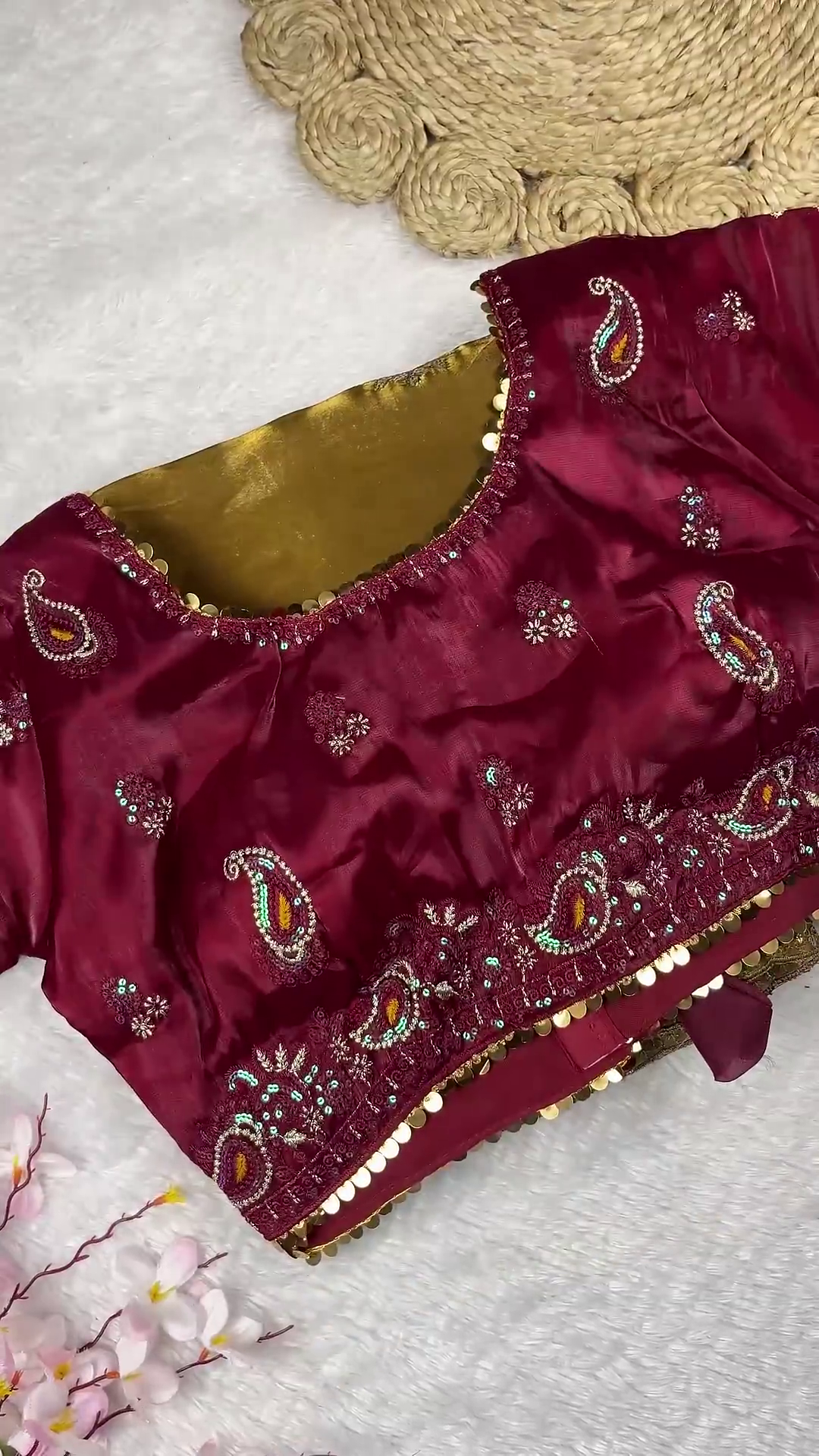 Premium Maroon Embroidered Designer Blouse with Heavy Golden Dupatta - Image 2
