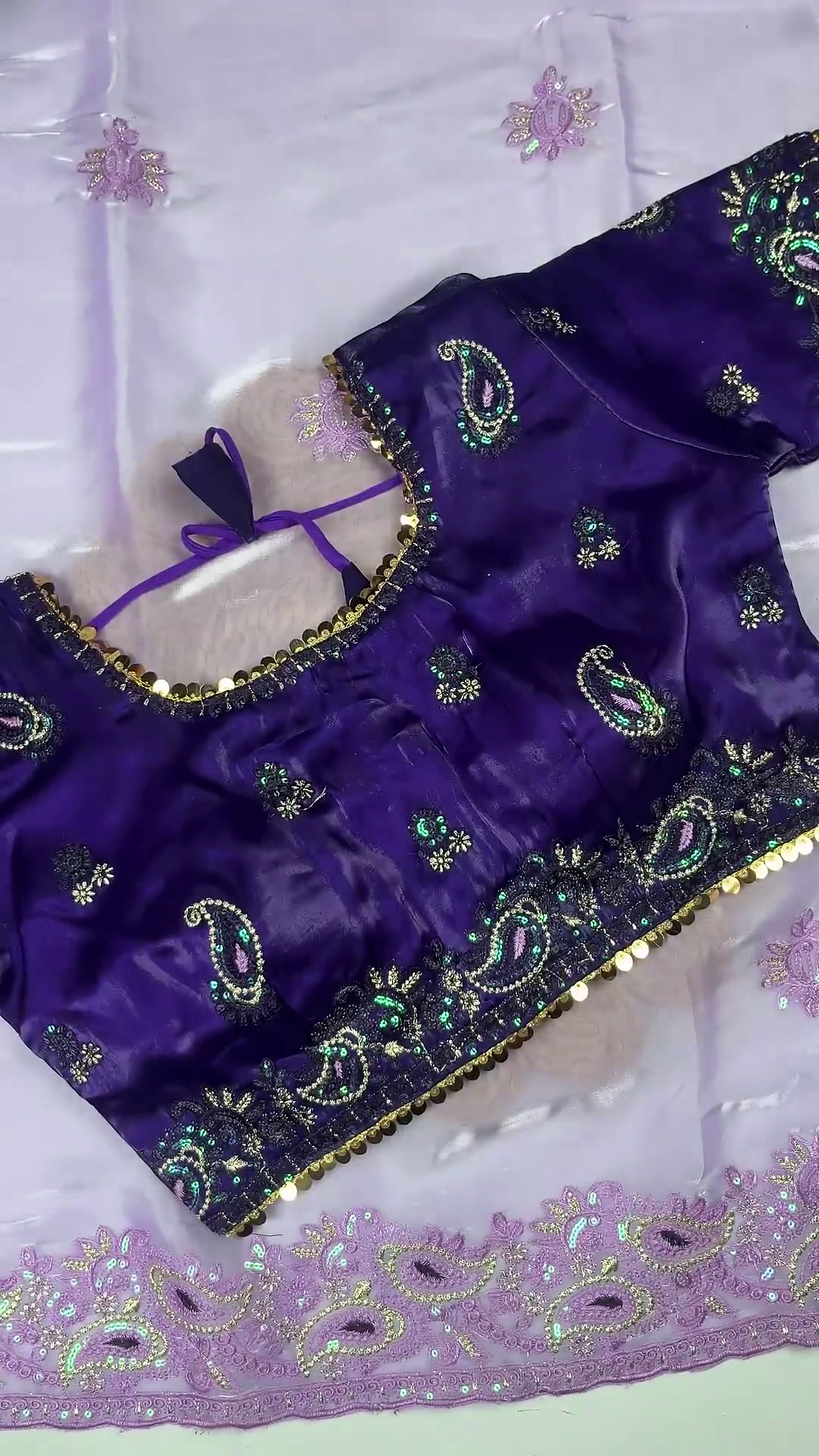 Premium Dark Purple Embroidered Designer Blouse with Elegant Lavender Dupatta Set - Image 2