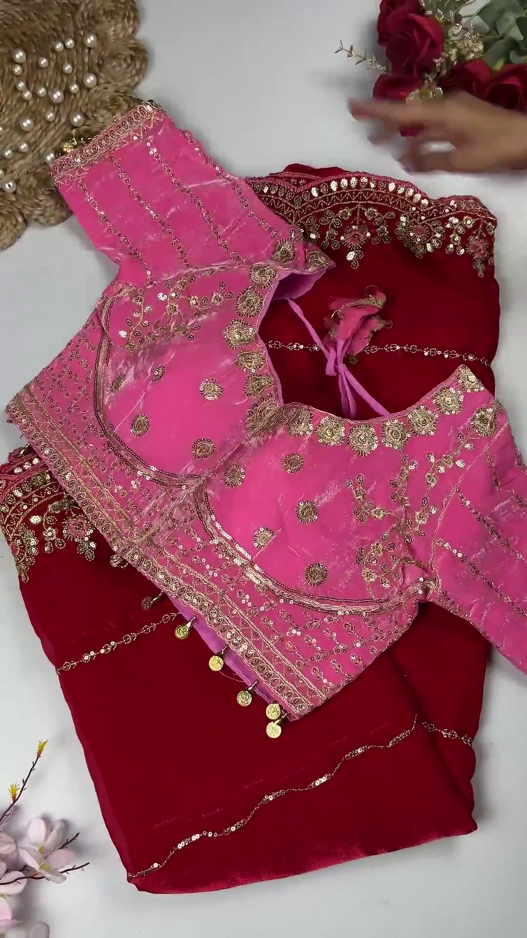 Classic Black & Ivory Heavy Embroidered Designer Blouse with Coin Latkan Border - Image 2